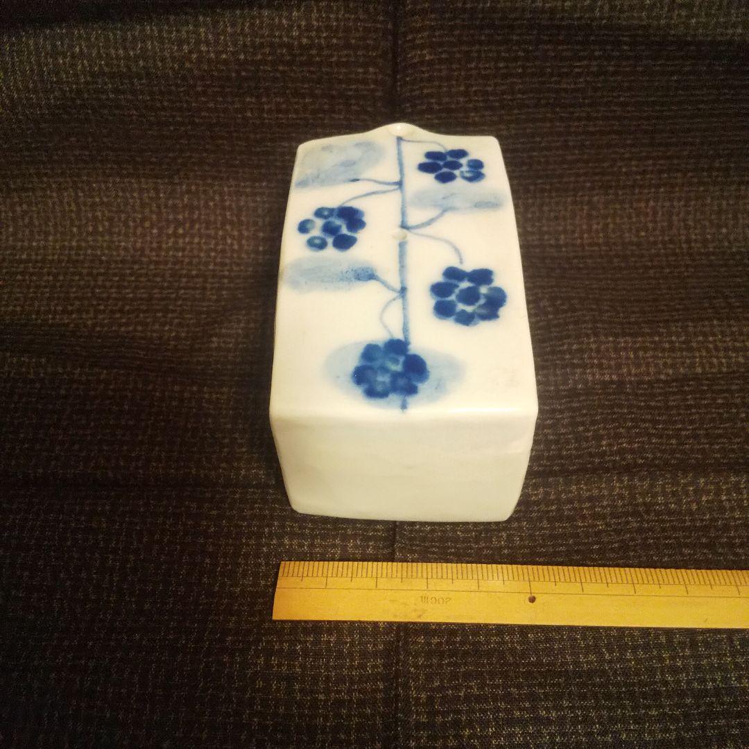 書道 水滴 作家物 染付 花紋 豆腐型