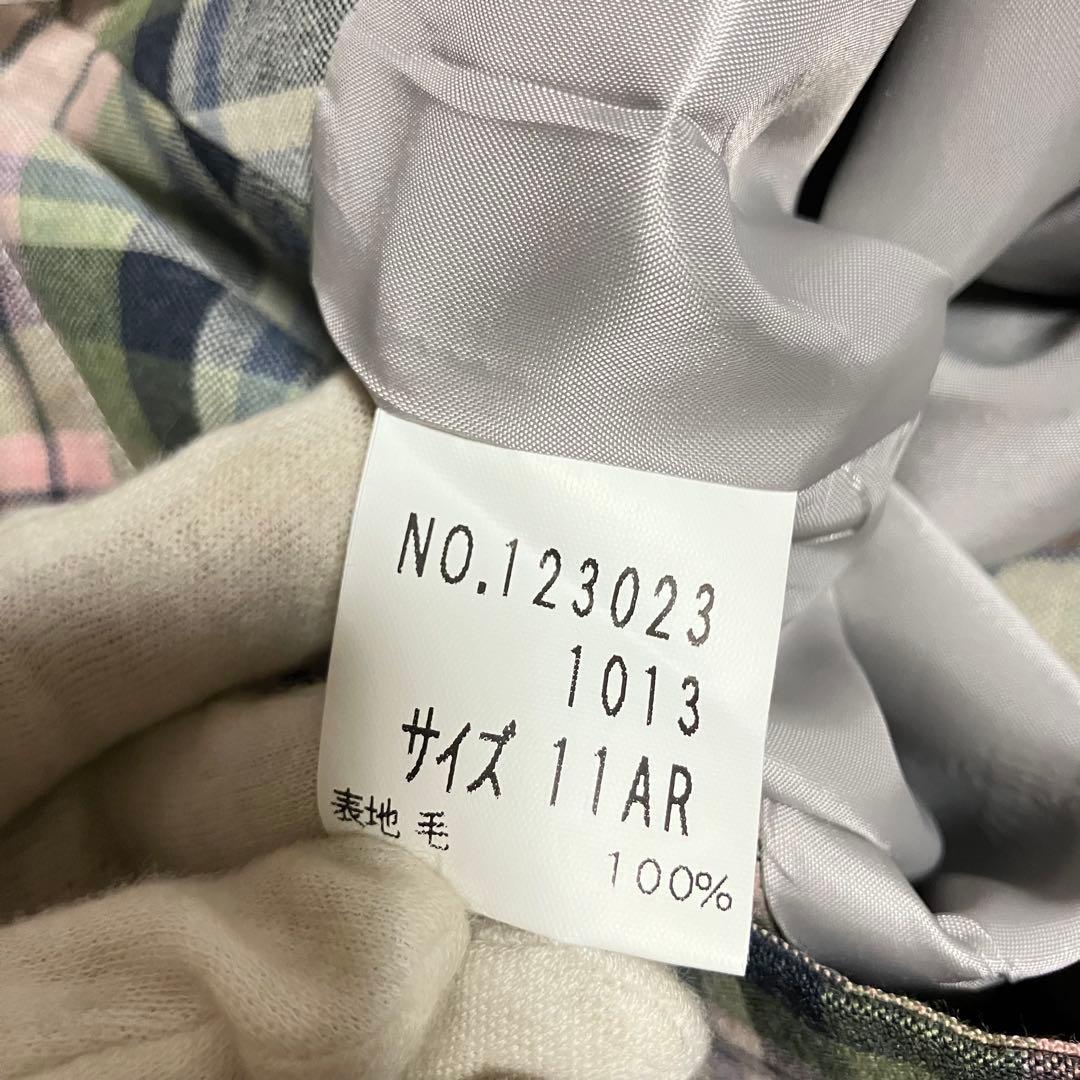 YORKLAND　ロングプリーツスカート　チェック　グリーン　11AR　日本製
