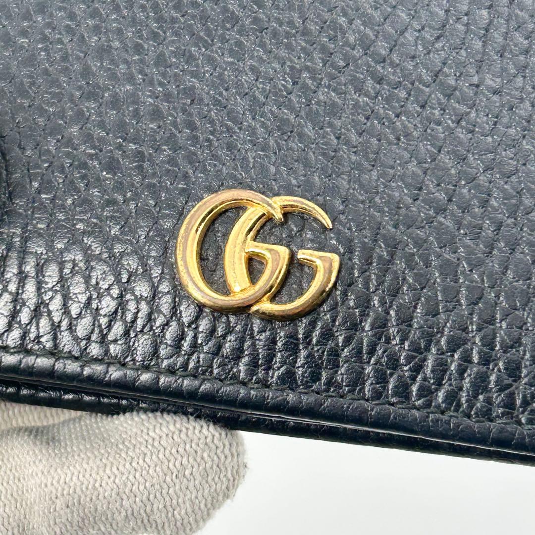 美品✨グッチ 折り財布 マーモント ダブルG レザー 小銭入れ有 ロゴ 黒