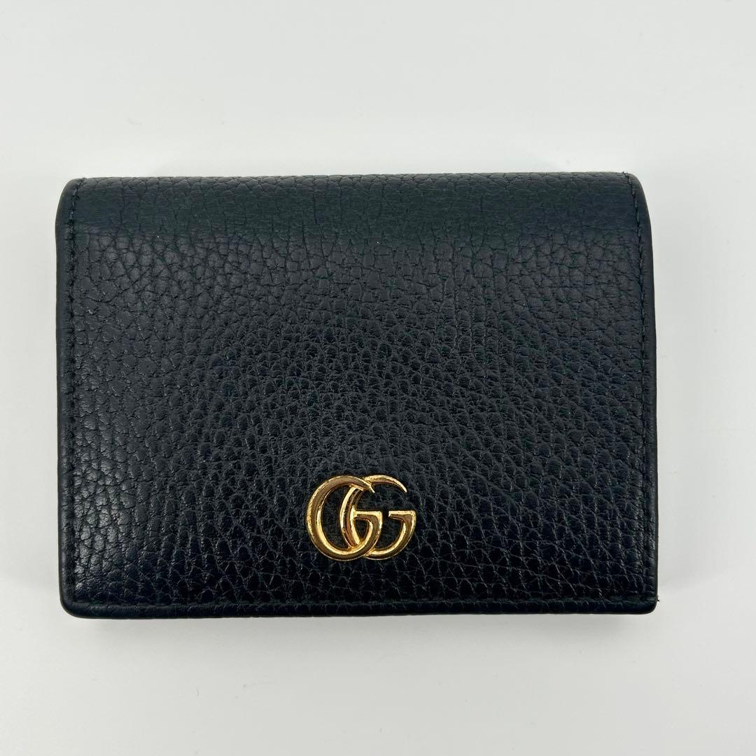 美品✨グッチ 折り財布 マーモント ダブルG レザー 小銭入れ有 ロゴ 黒