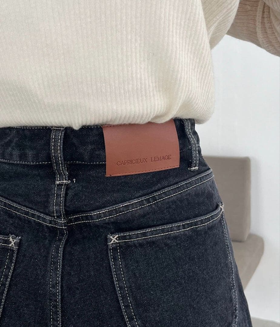 カプリシュレマージュ 13oz ハイウエストストレートデニム ブラック　PS