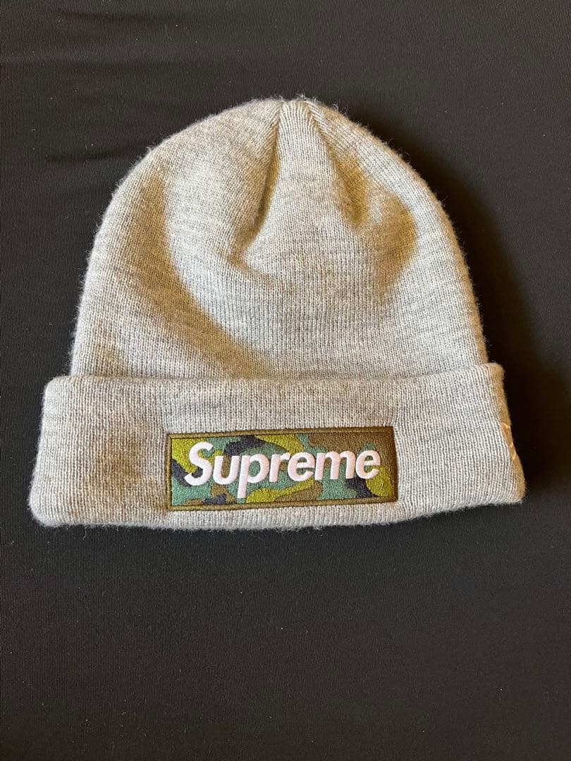 Supreme カモフラ ニット帽 ボックスロゴ ビーニー
