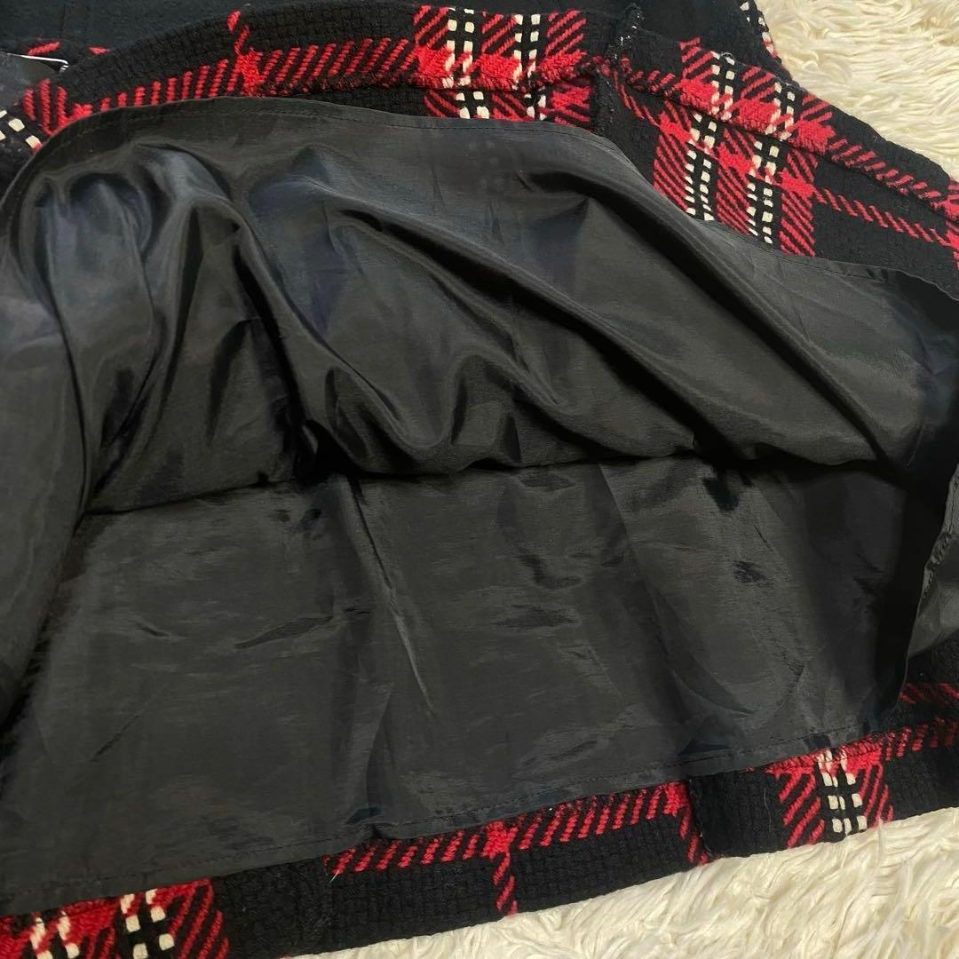 BURBERRYブルーレーベル 赤 黒 チェック ベルト ワンピース 38