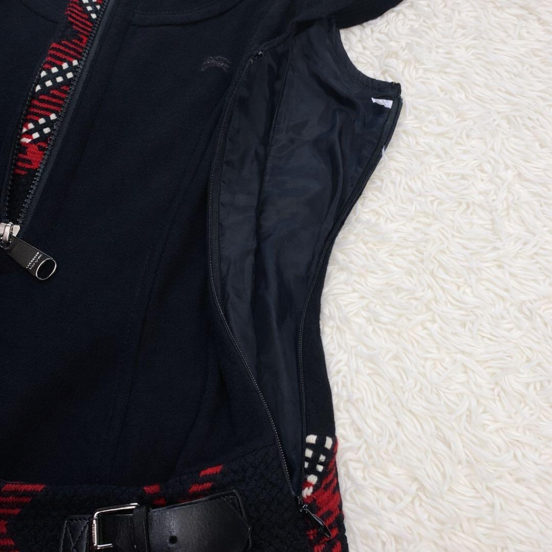 BURBERRYブルーレーベル 赤 黒 チェック ベルト ワンピース 38