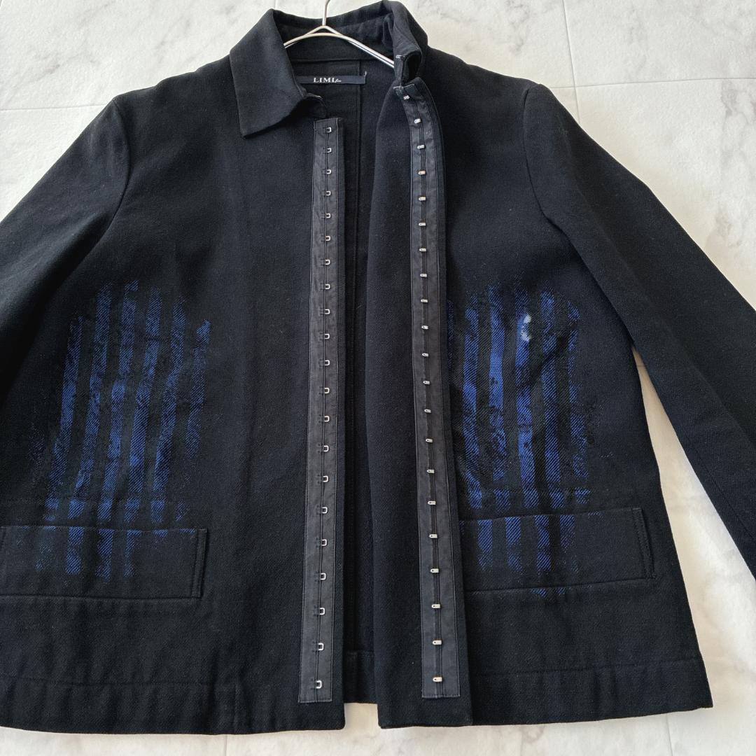 LIMI feu 透かしストライプ モードジャケット S 黒×青 日本製