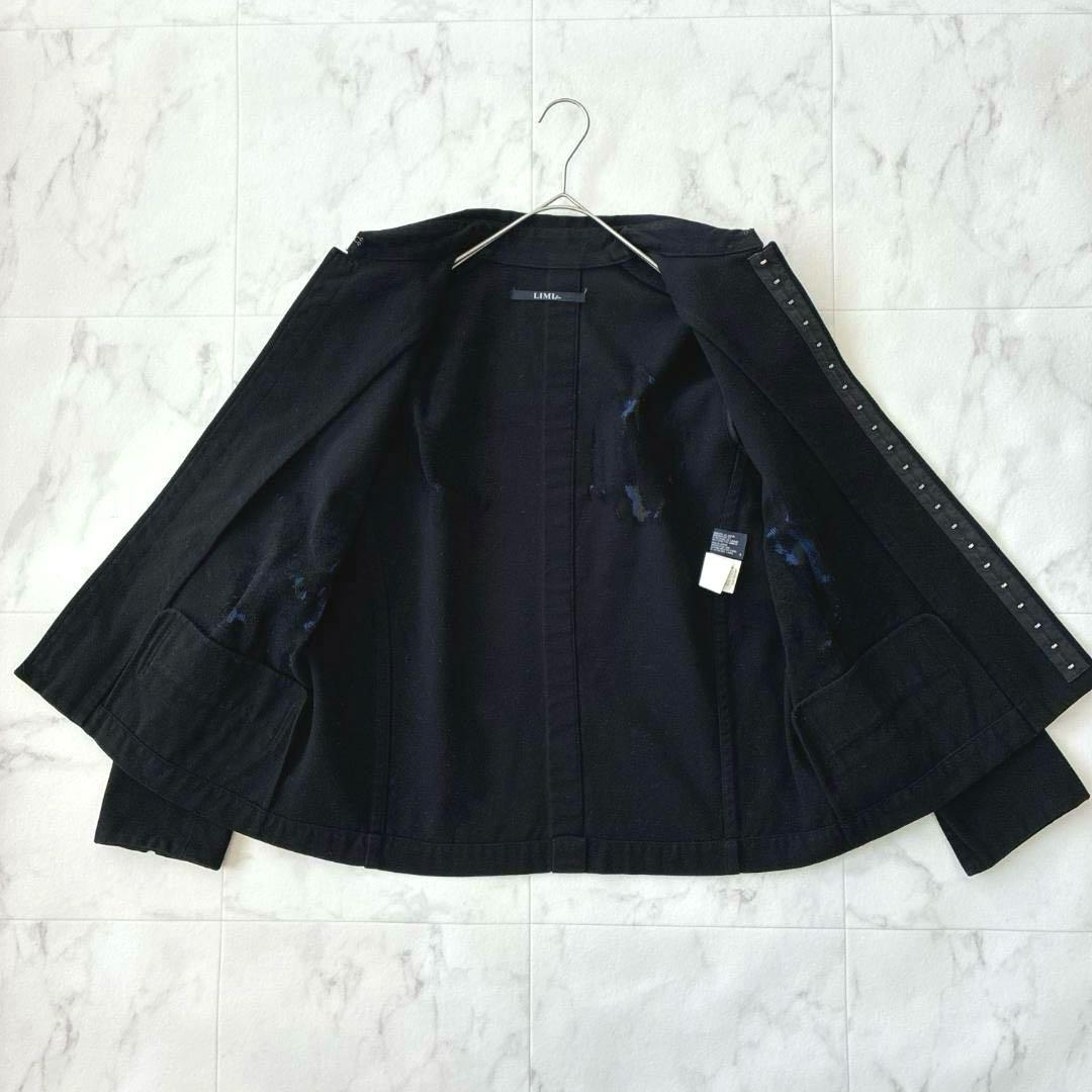 LIMI feu 透かしストライプ モードジャケット S 黒×青 日本製