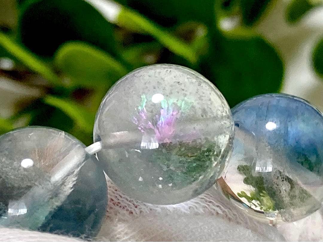 究極品質　異世界に煌めく幻想郷　虹を纏いしバイカラーフローライトの大珠ブレス