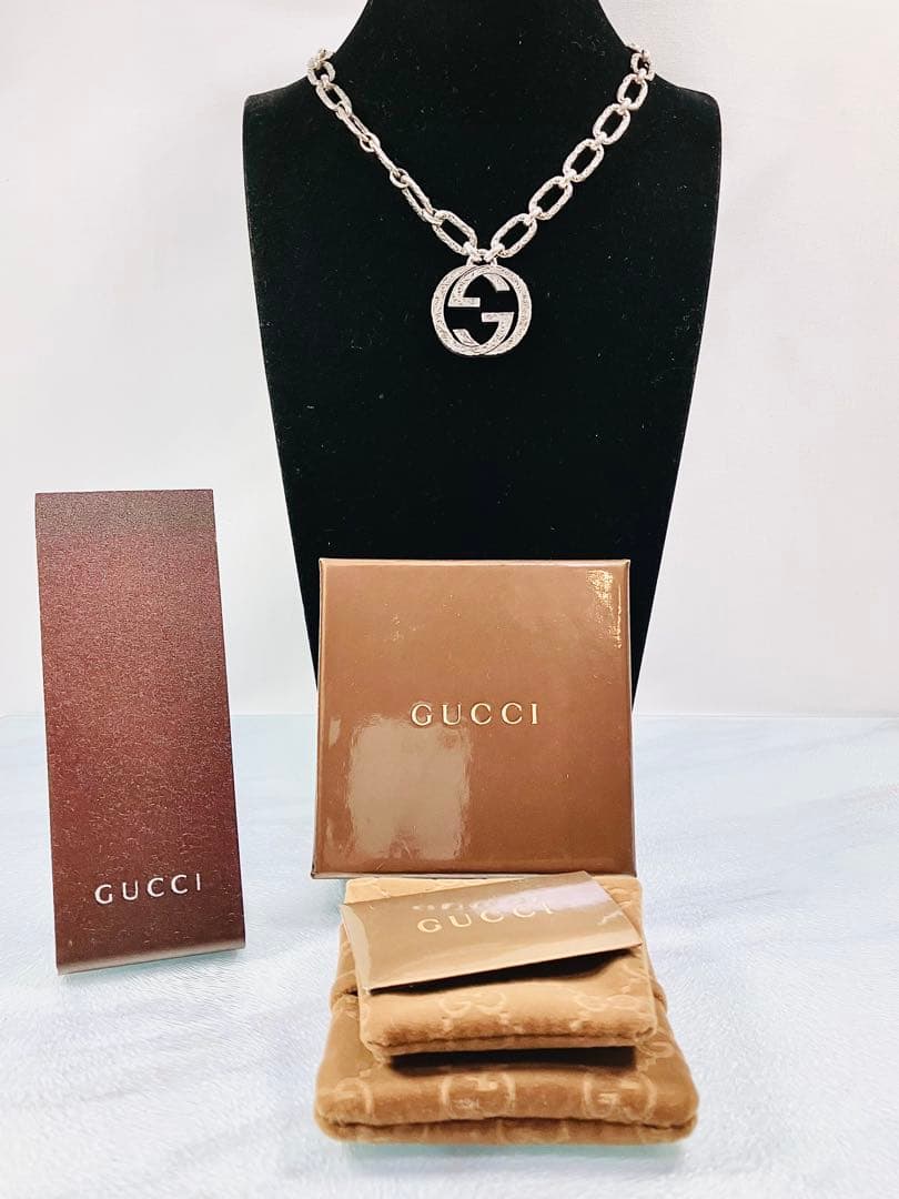 【超美品】GUCCI WGロゴ ネックレス アラベスク 男女兼用　SV925