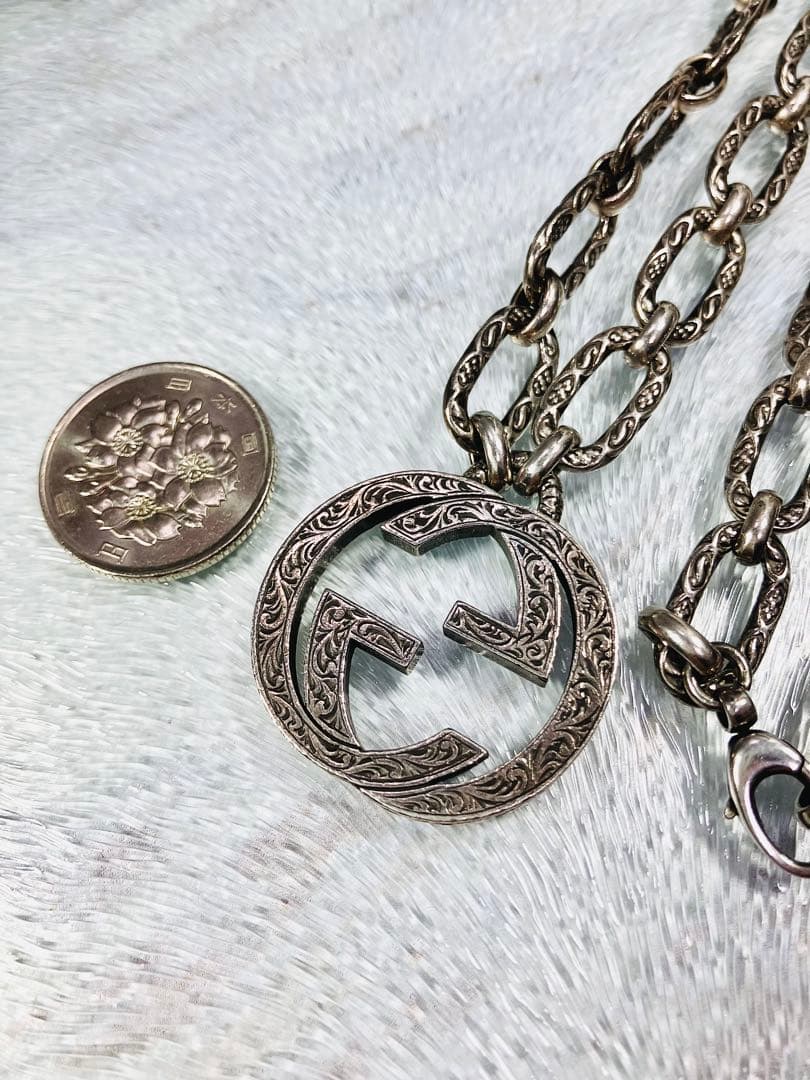 【超美品】GUCCI WGロゴ ネックレス アラベスク 男女兼用　SV925
