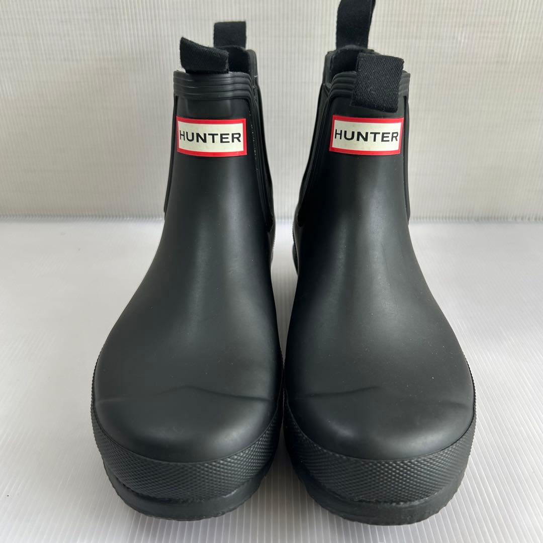 美品 HUNTER ハンター レインブーツ ショートブーツ 黒 24 サイドゴア