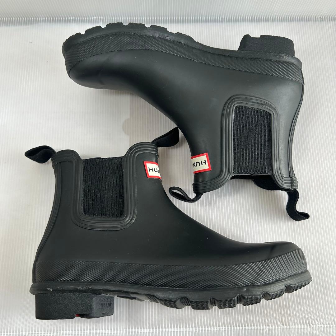 美品 HUNTER ハンター レインブーツ ショートブーツ 黒 24 サイドゴア