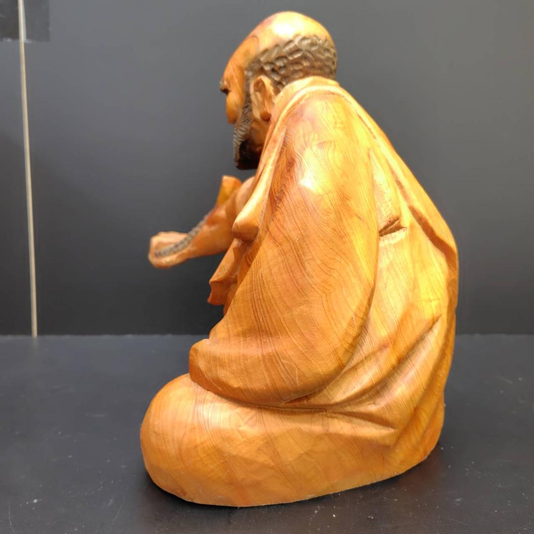 木彫 一刀彫 達磨祖師 興林作 座像26cm 共箱付 MH305