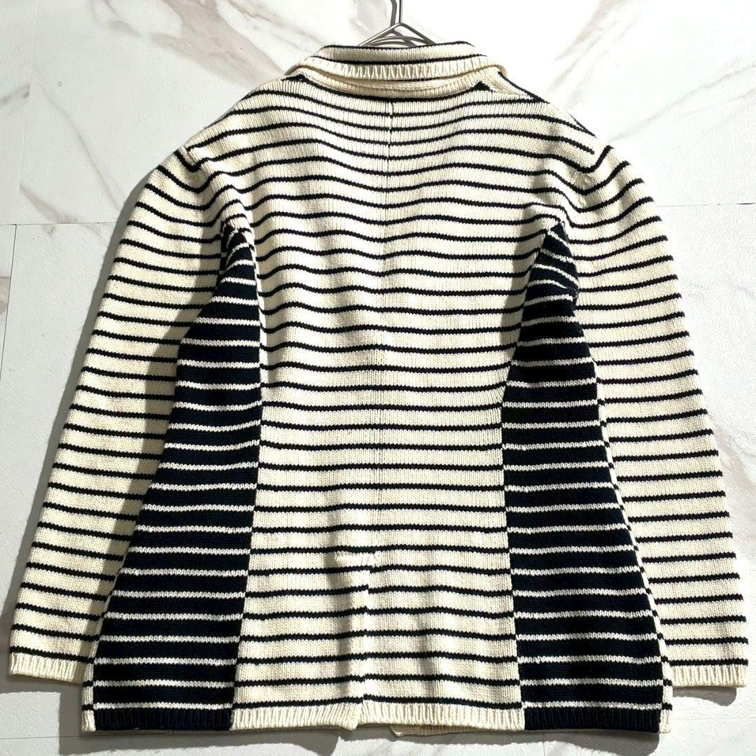 カシミヤ混●CHANEL ニットジャケット ボーダー ロゴ サイズ42 白系