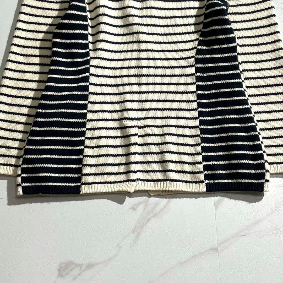 カシミヤ混●CHANEL ニットジャケット ボーダー ロゴ サイズ42 白系