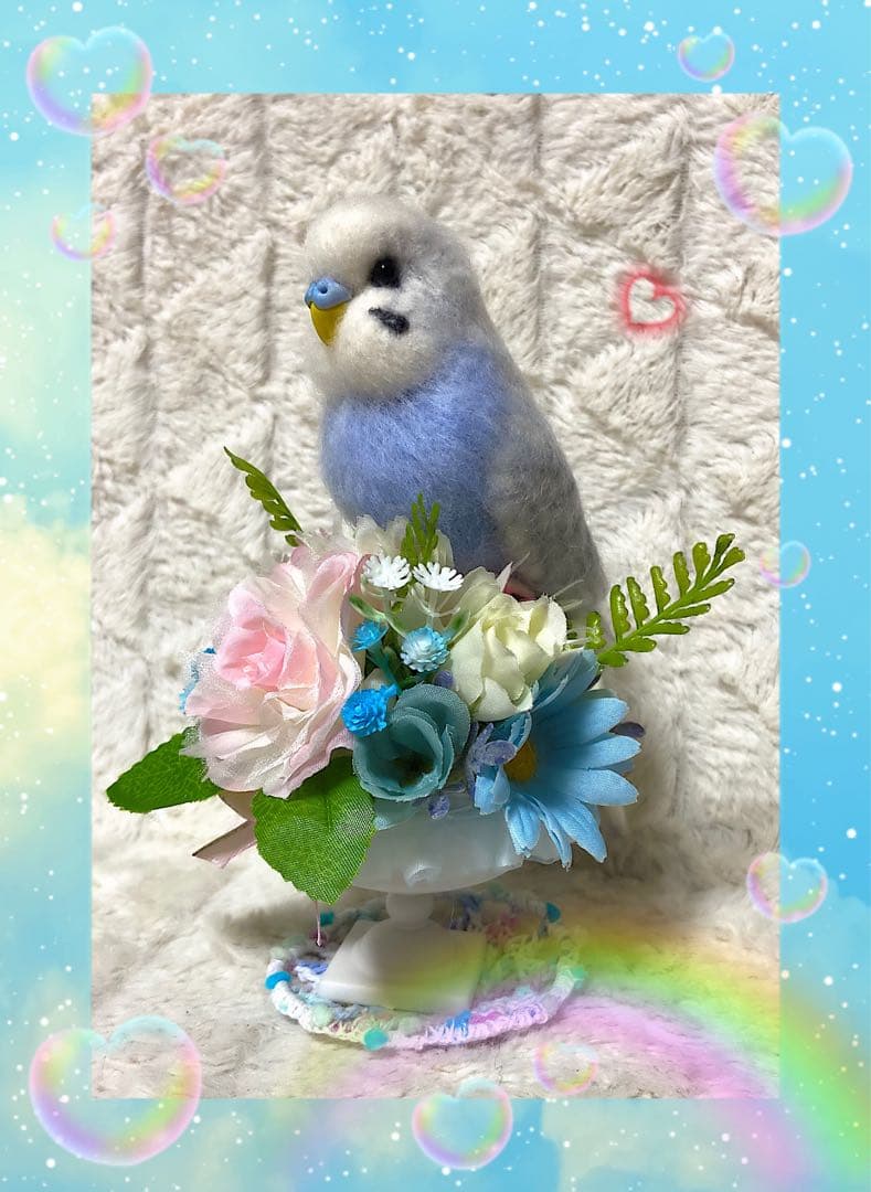 羊毛フェルト。セキセイインコ。オーダーNo.38
