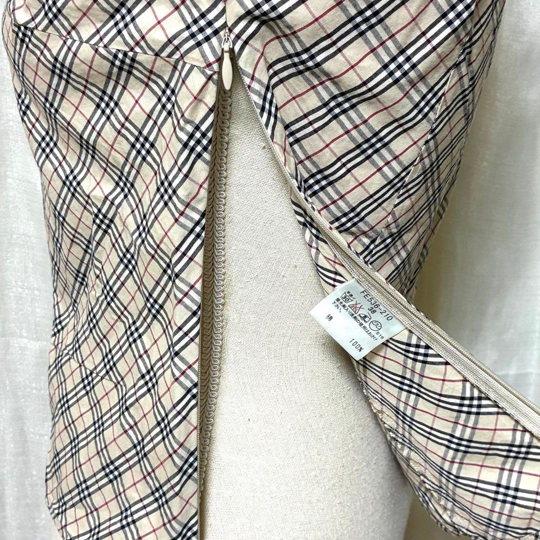 バーバリーブルーレーベル フレンチスリーブ ノバチェック リボン ベージュ 38