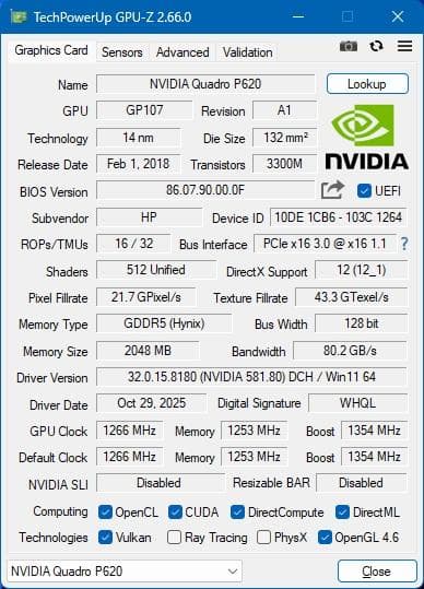 NVIDIA Quadro P620 グラフィックボード（ロープロファイル）①