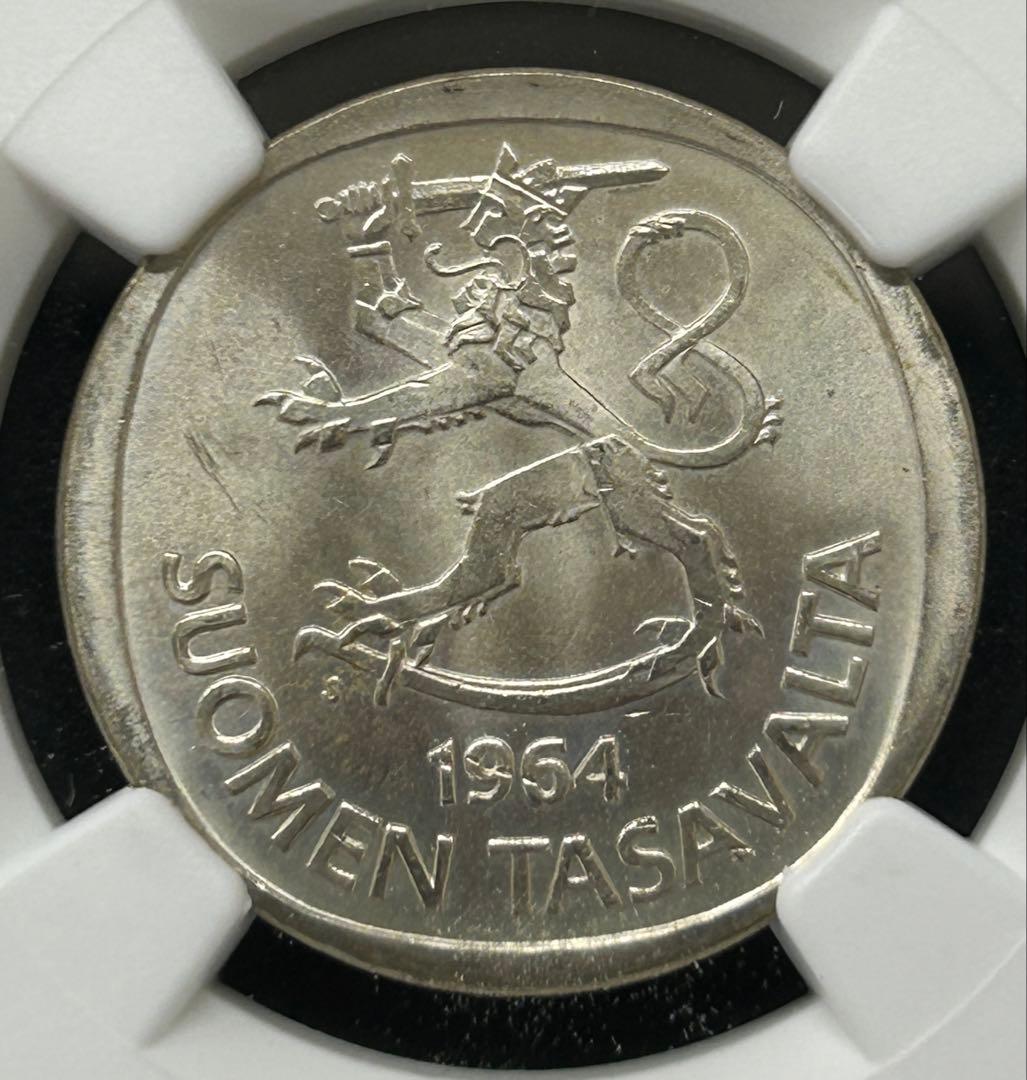 1964年 フィンランド マルッカ銀貨　NGC MS66 高鑑定