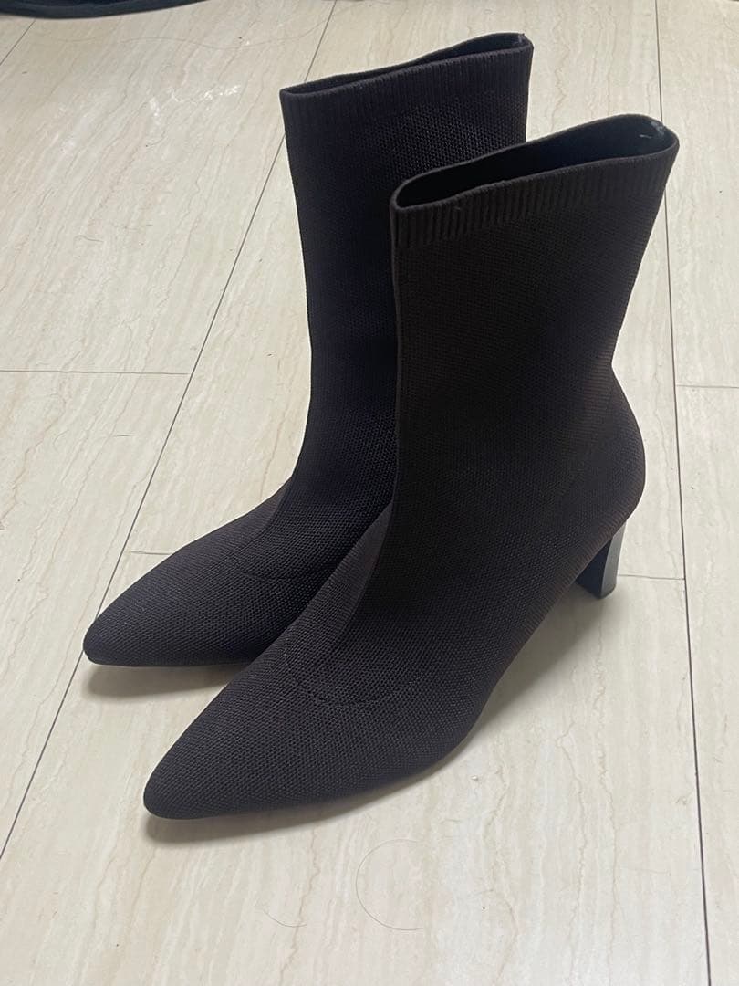 【美品】RANDA ストレッチ プレートヒールソックスブーツ ブラウン LL