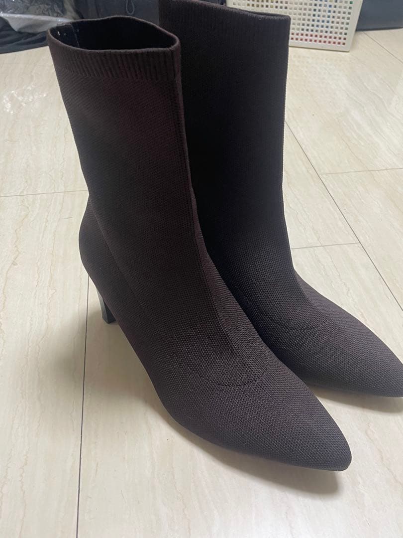 【美品】RANDA ストレッチ プレートヒールソックスブーツ ブラウン LL