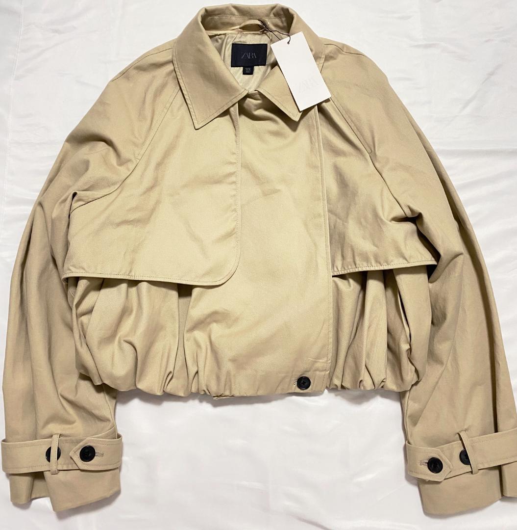 新品⭐ ZARA ショートバルーントレンチコート コムギ色 L