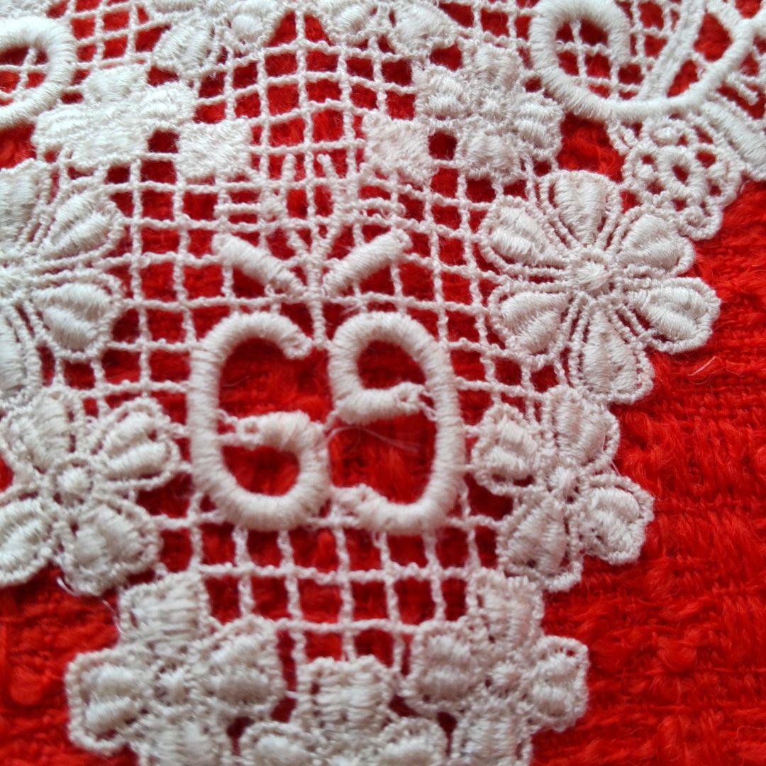 美品 グッチ GG 花柄 刺繍 ツイード 七分袖 ワンピース 赤 38 イタリア