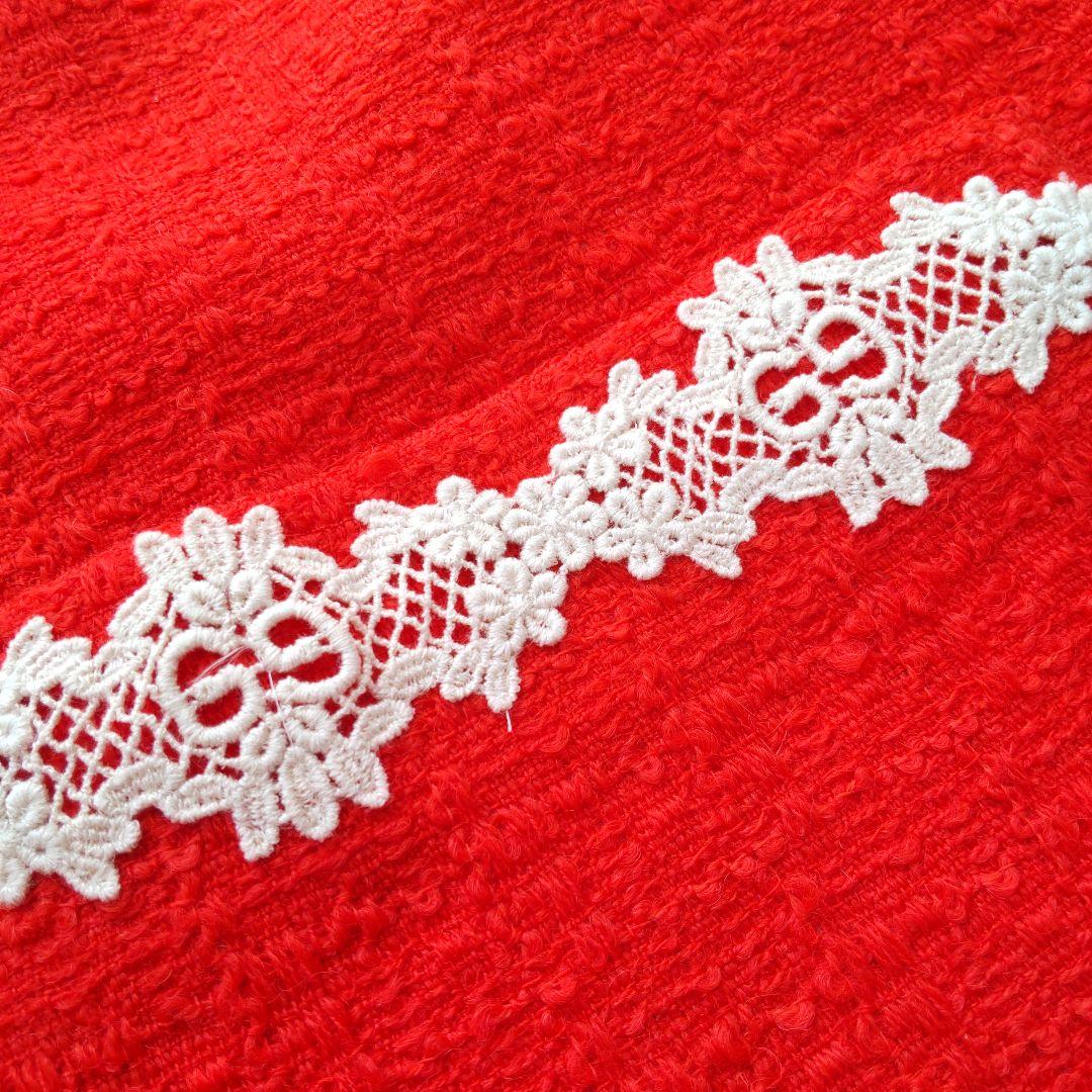 美品 グッチ GG 花柄 刺繍 ツイード 七分袖 ワンピース 赤 38 イタリア