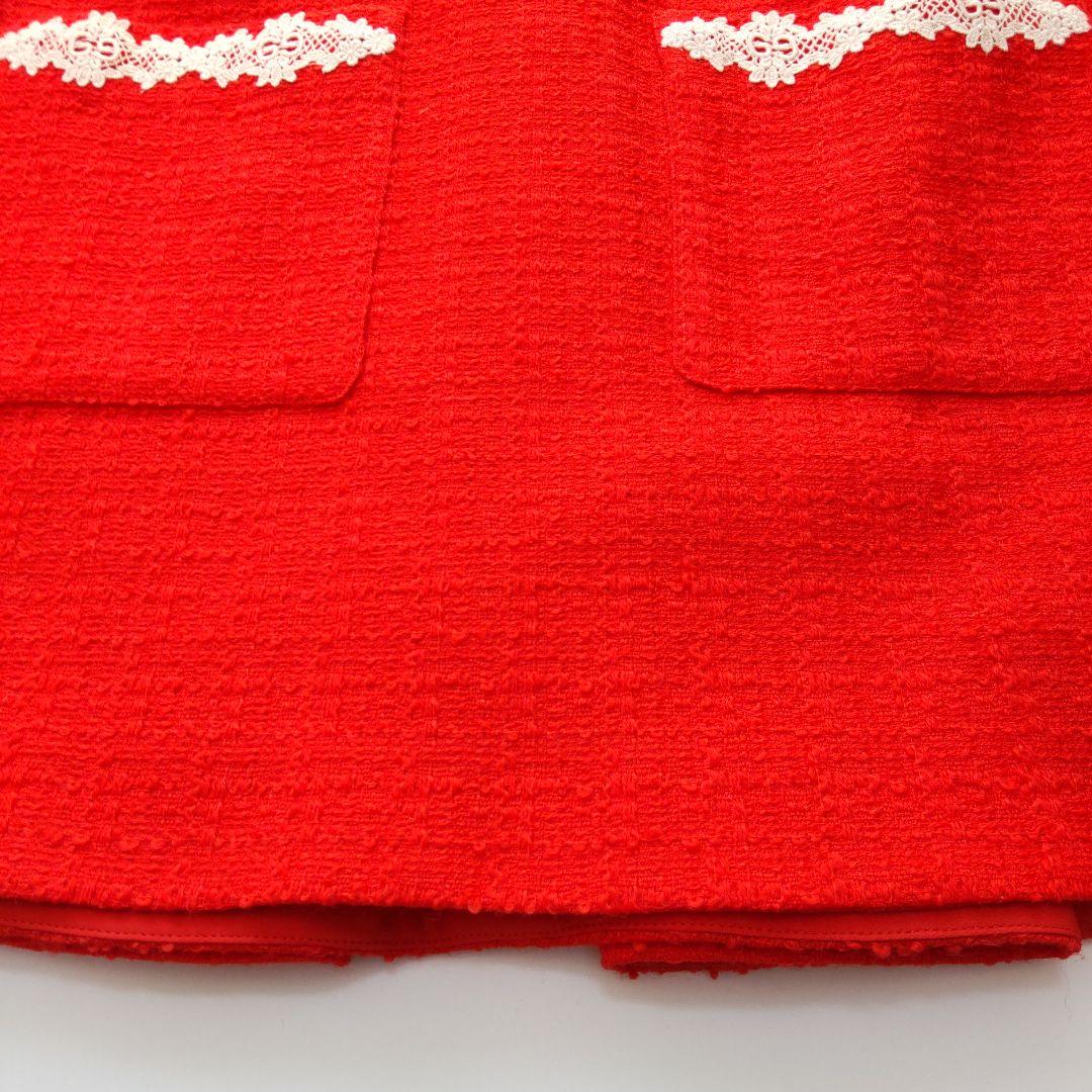 美品 グッチ GG 花柄 刺繍 ツイード 七分袖 ワンピース 赤 38 イタリア