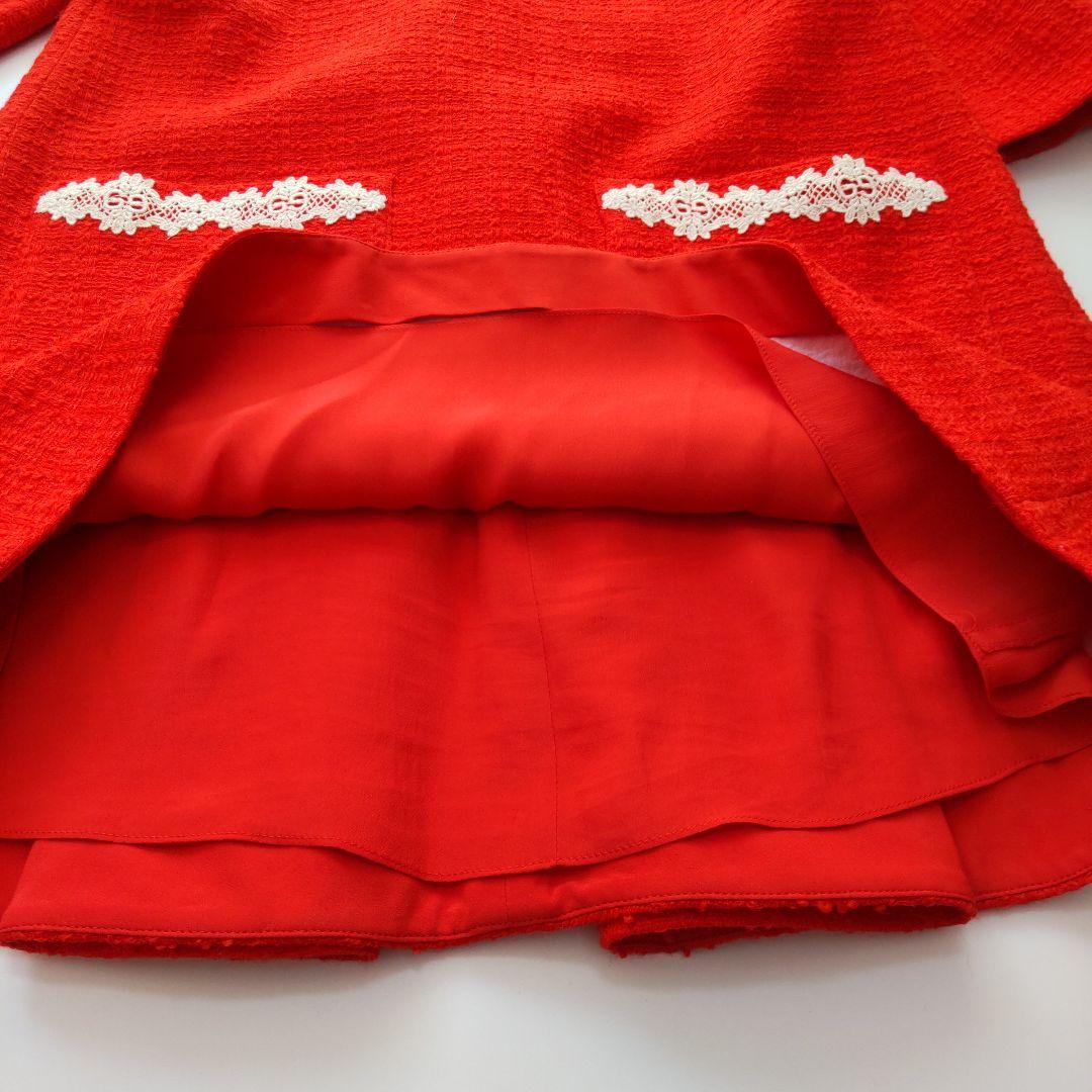 美品 グッチ GG 花柄 刺繍 ツイード 七分袖 ワンピース 赤 38 イタリア