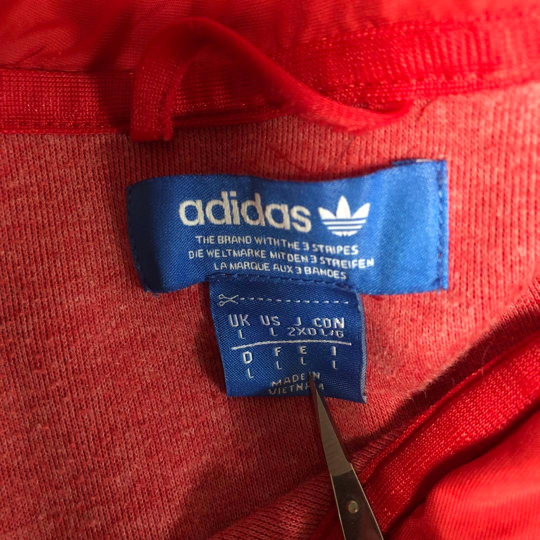 adidas オリジナル　レッド ジップアップジャージ　Y2K フード付き