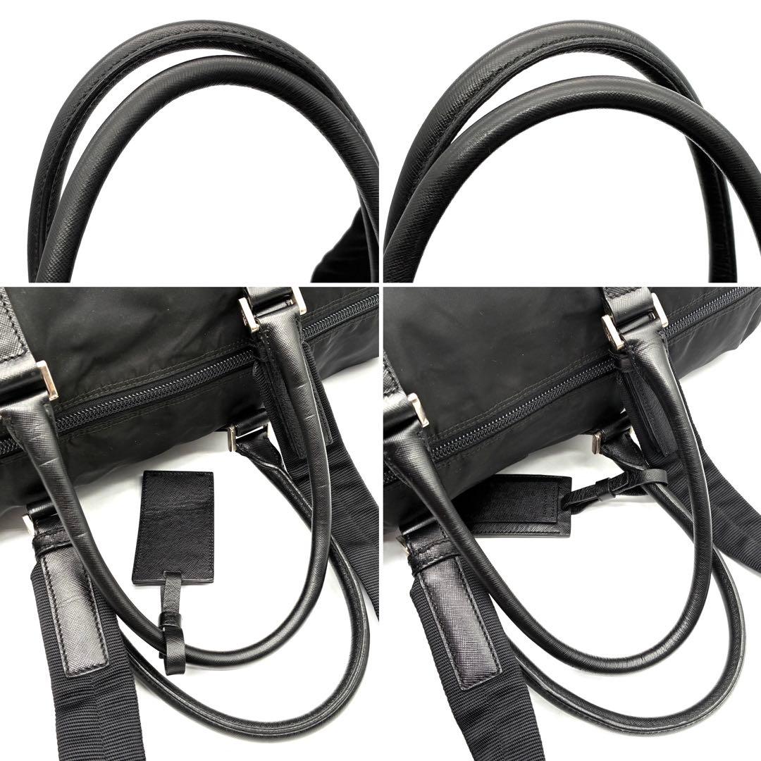 美品 プラダ 2way ボストンバッグ 三角ロゴ 手持ち 肩掛け メンズ 黒