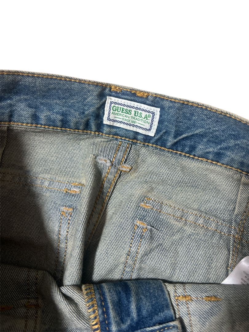 guess USA レザー切り替え　ワイドデニムパンツ