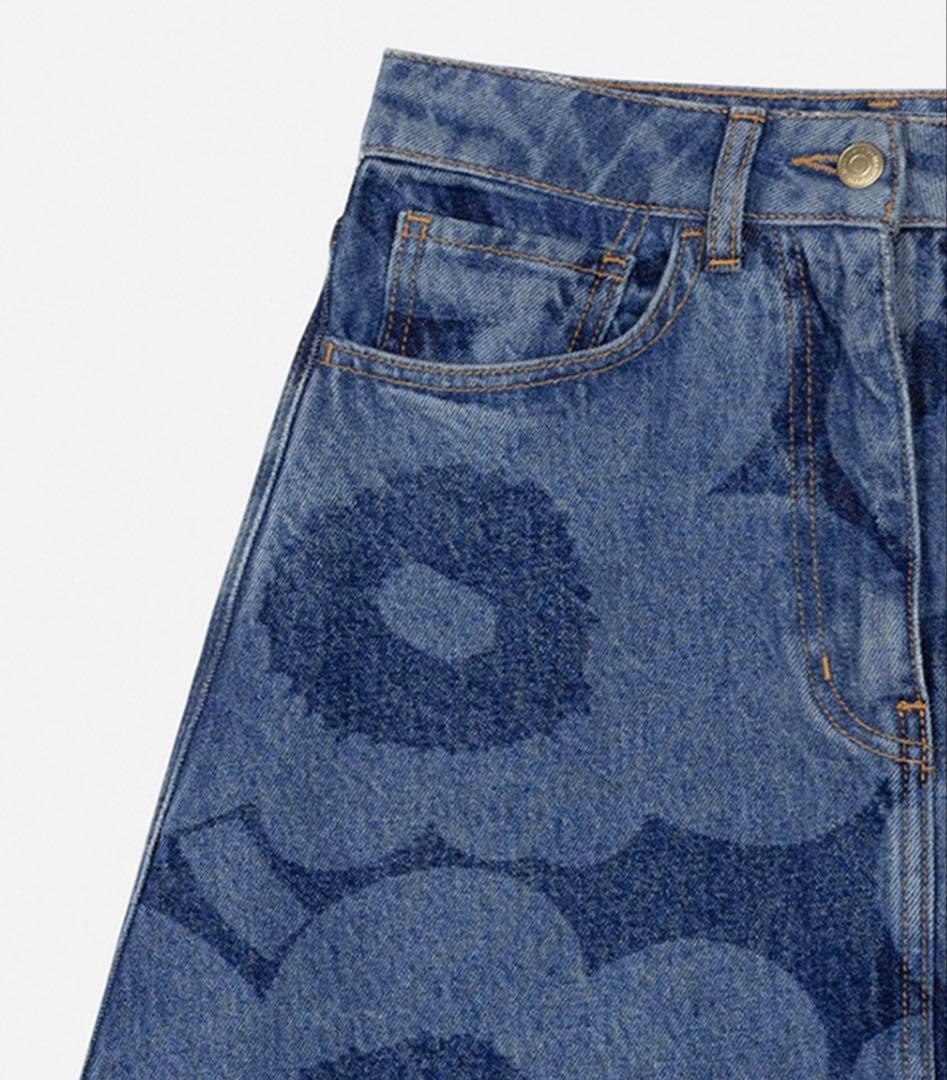 marimekko フラワーパターン デニムスカート