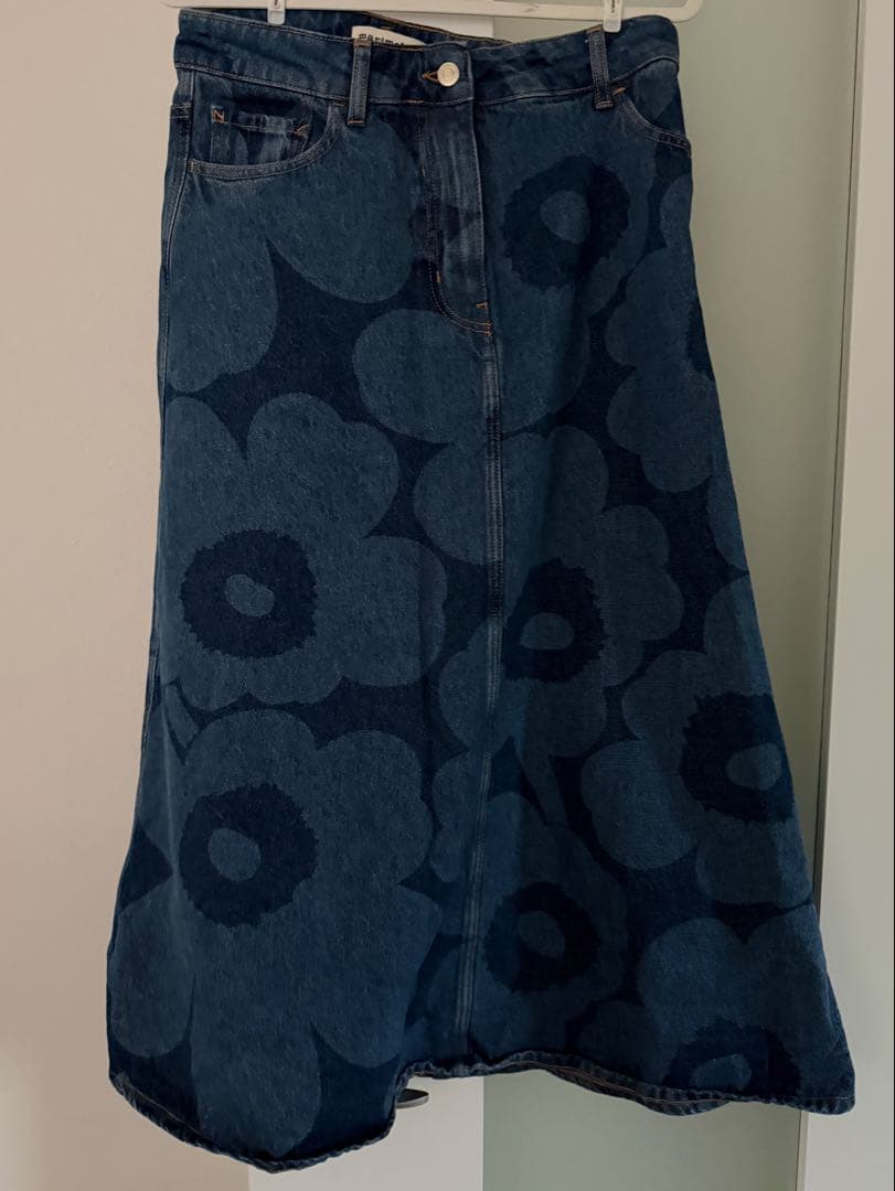 marimekko フラワーパターン デニムスカート