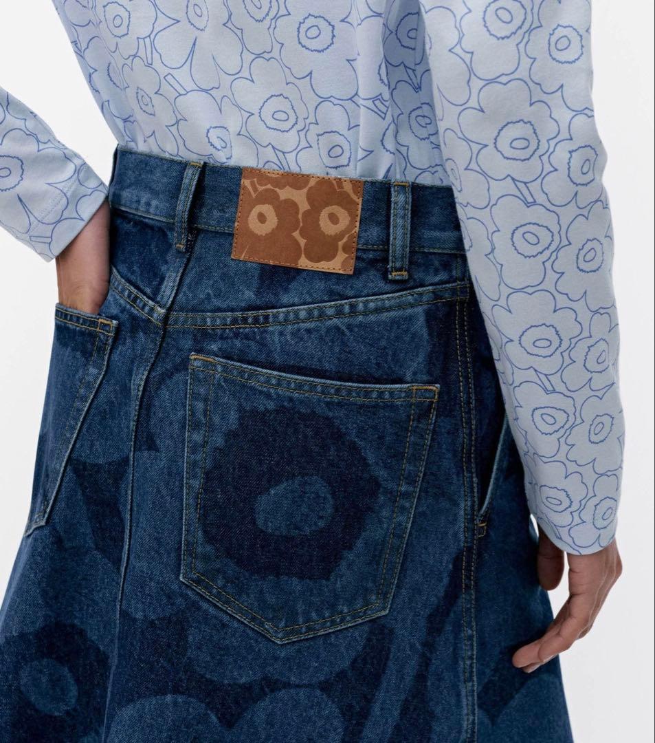marimekko フラワーパターン デニムスカート