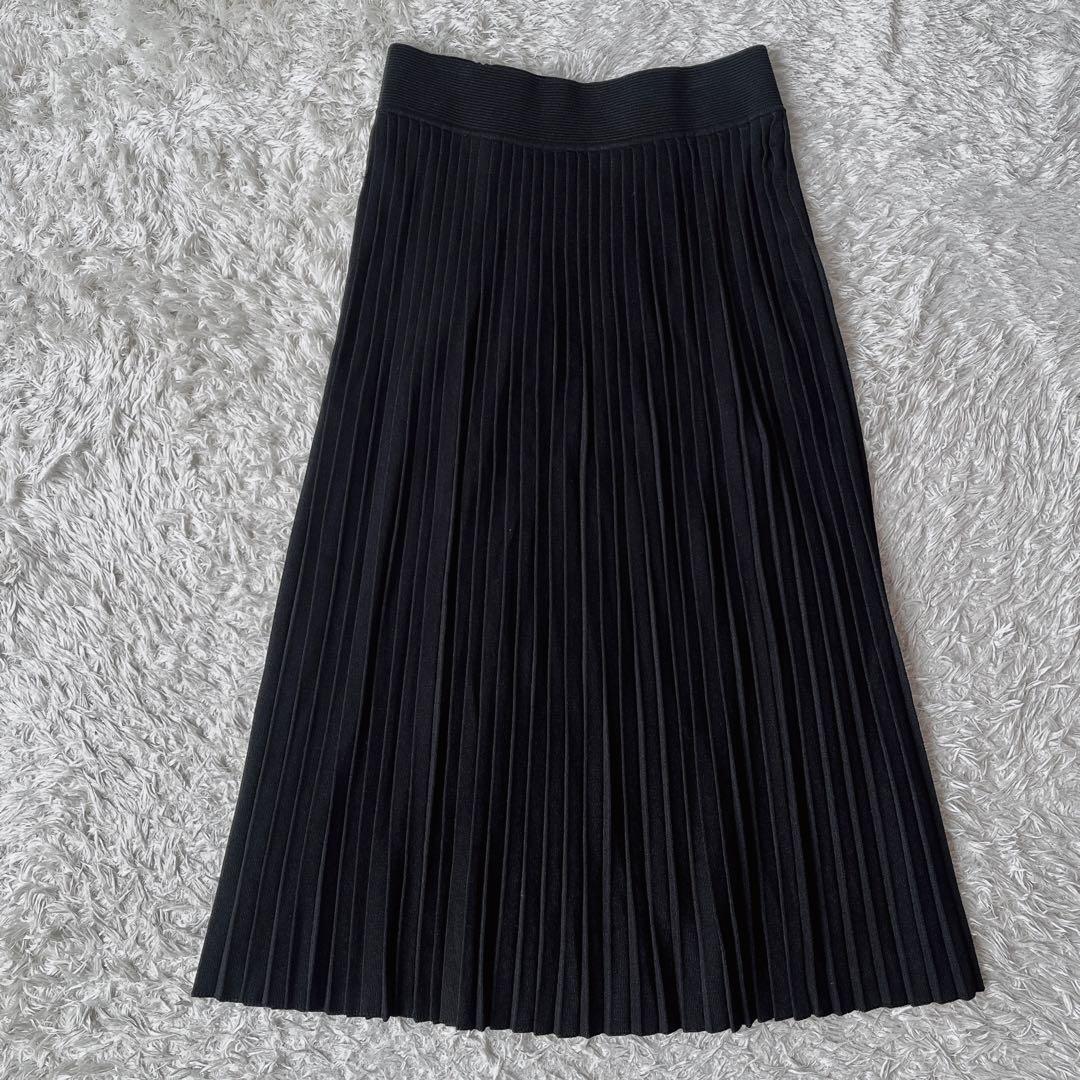 【美品】セオリーリュクス ニットプリーツスカート ロング丈 黒ブラック
