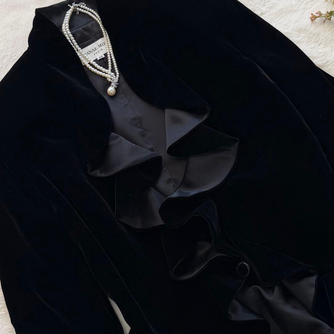 極美品✨ハナエモリ ラッフルカラー フリル ペプラムジャケット ベルベット