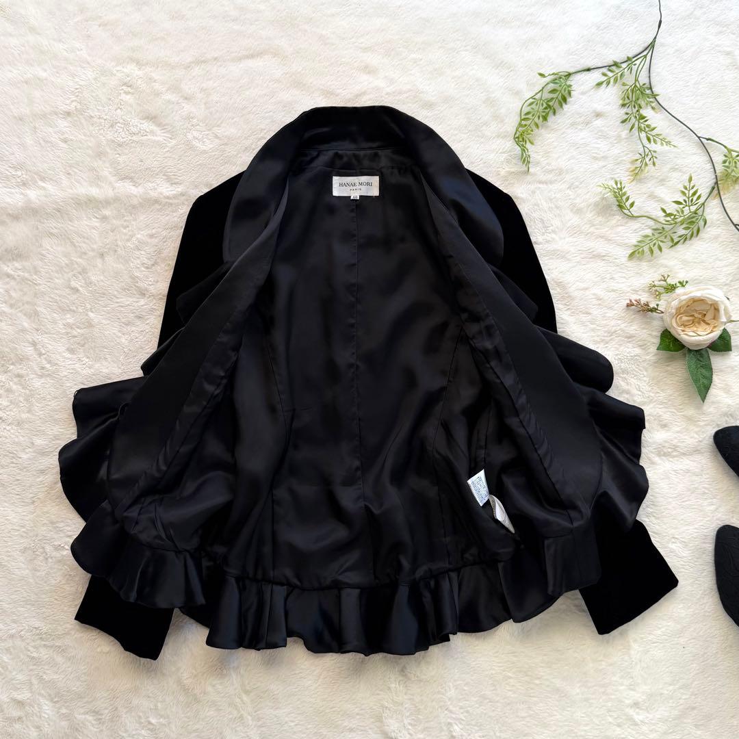 極美品✨ハナエモリ ラッフルカラー フリル ペプラムジャケット ベルベット