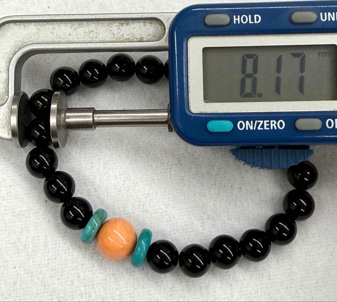 2247 天然黒珊瑚にもも珊瑚とターコイズのデザイン　ブレスレット