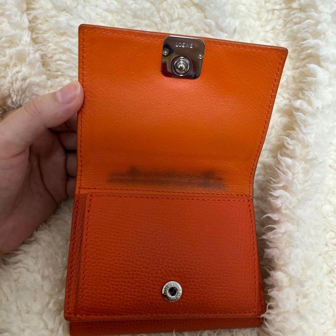 LOEWE オレンジ 三つ折り財布 アナグラム トライフォールド ウォレット