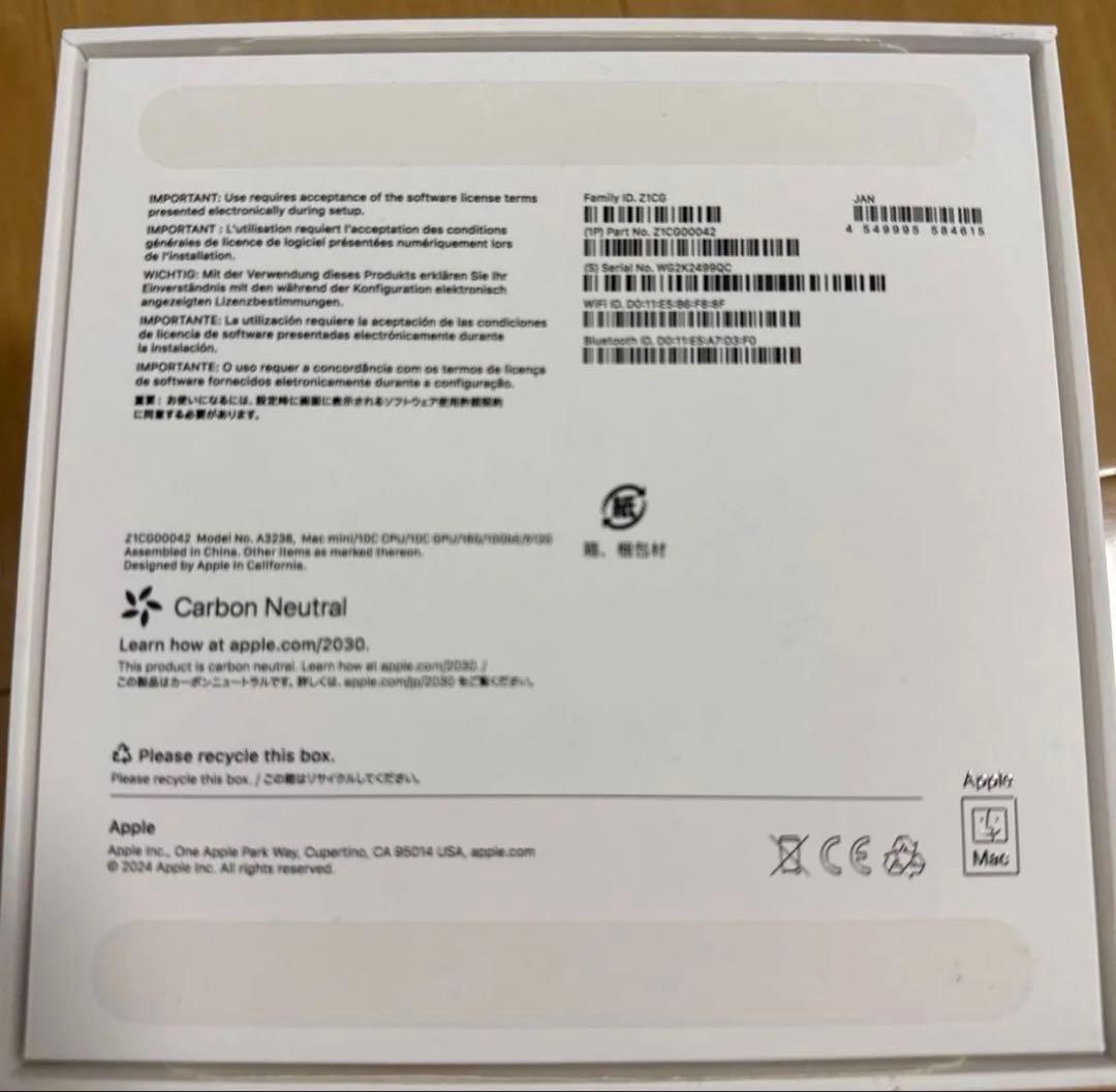 Macデスクトップ Apple Mac mini M4 16GB 512GB 10GNIC