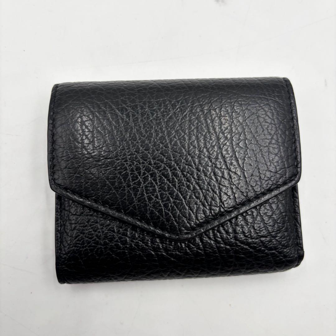 極美品✨ メゾンマルジェラ　三つ折り財布　ブラック 黒　シボ革 4ステッチ