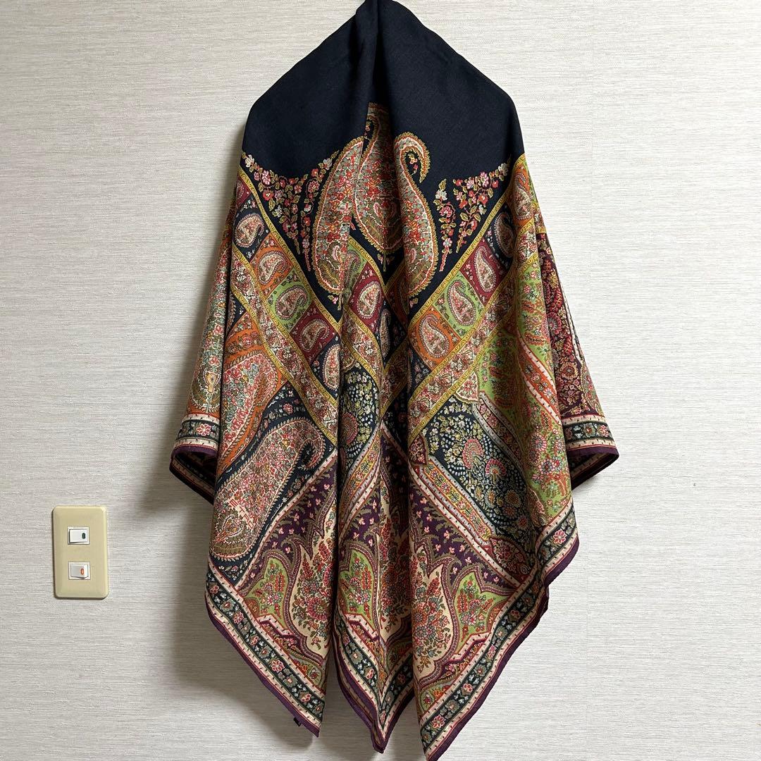 ETRO エトロ 大判 ストール 正方形 ペイズリー シルク ウール