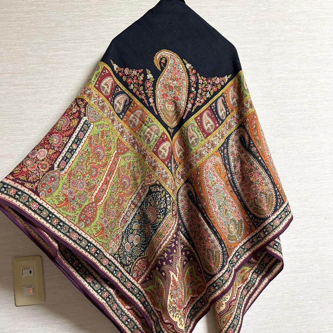 ETRO エトロ 大判 ストール 正方形 ペイズリー シルク ウール