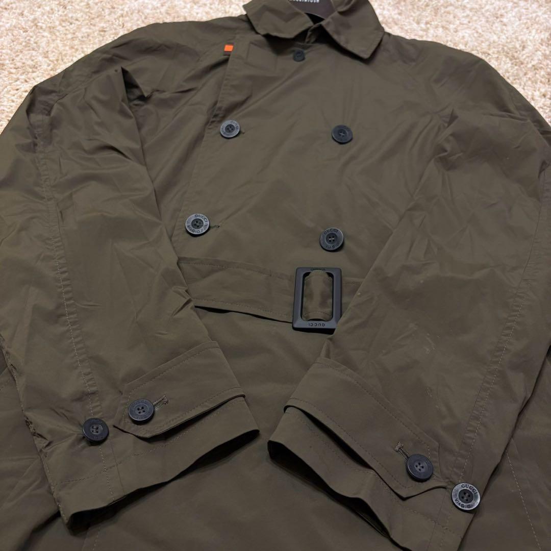 極美品 グッチ トレンチコート ロング丈 ナイロン 46M カーキ 305085