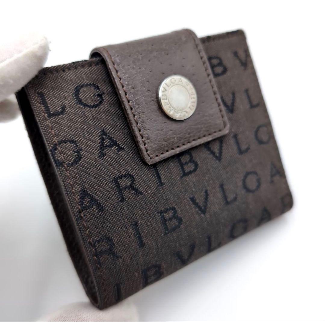 BVLGARI　ブルガリ　ロゴマニア　折り財布　Wホック　キャンバス　ブラウン