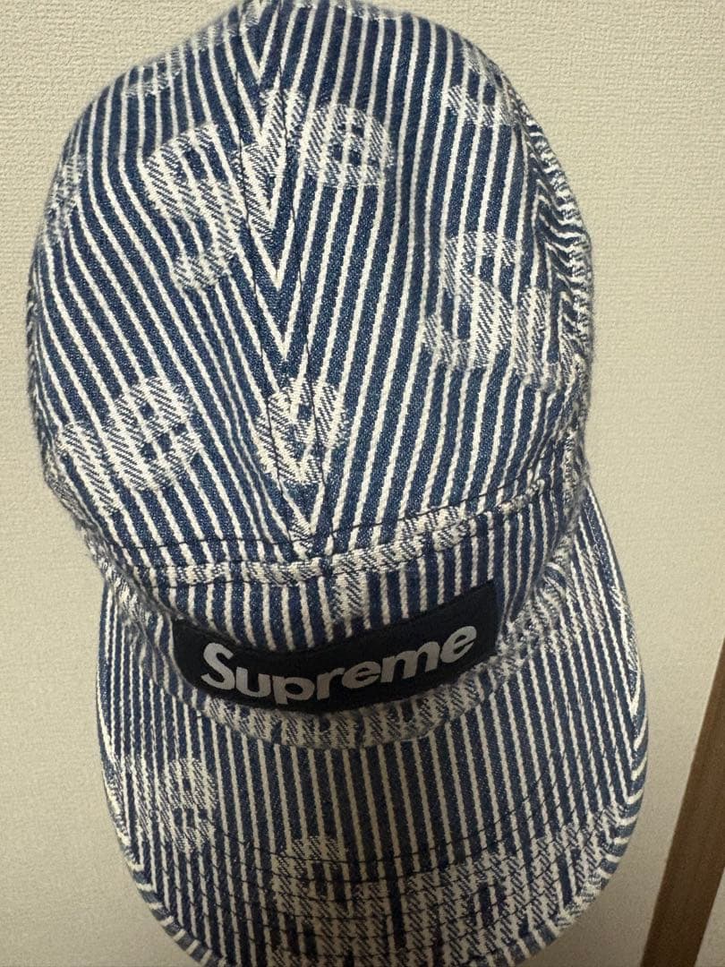 Supreme ストライプキャップ ネイビー/ホワイト