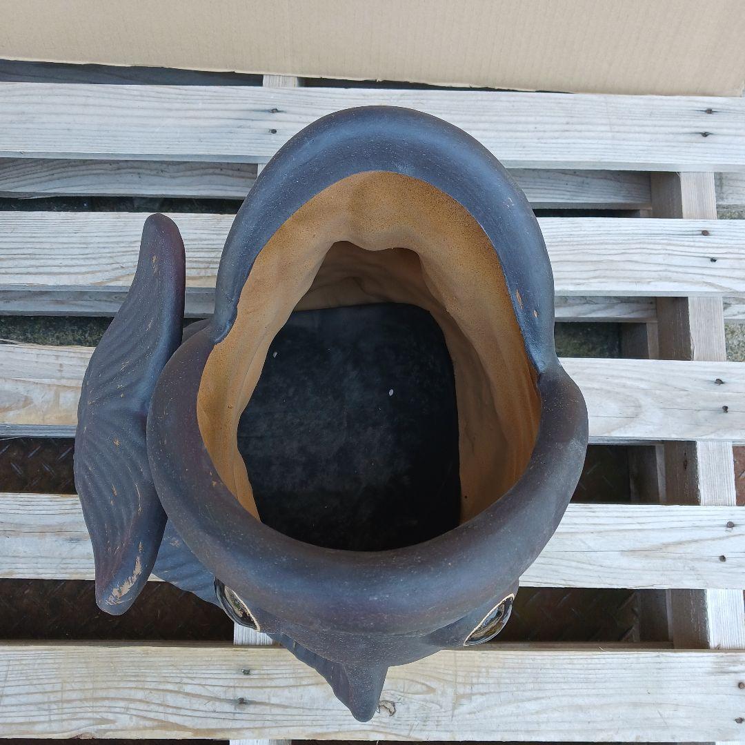 新品　陶器　傘立て　難有　鯉　ブラック　アンティーク　オブジェ　縁起物　U-93