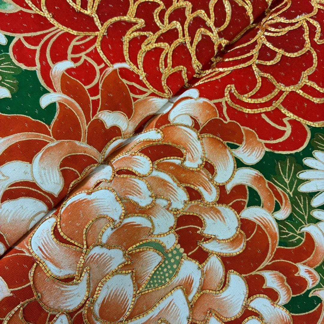 振袖 正絹 金駒刺繍 人気色のグリーン系 圧巻の花々 広衿 袷 着物翼-501
