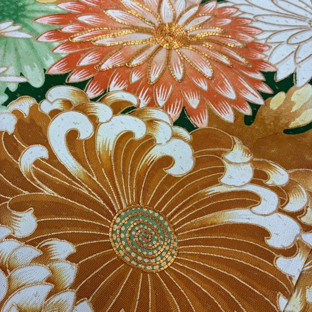 振袖 正絹 金駒刺繍 人気色のグリーン系 圧巻の花々 広衿 袷 着物翼-501